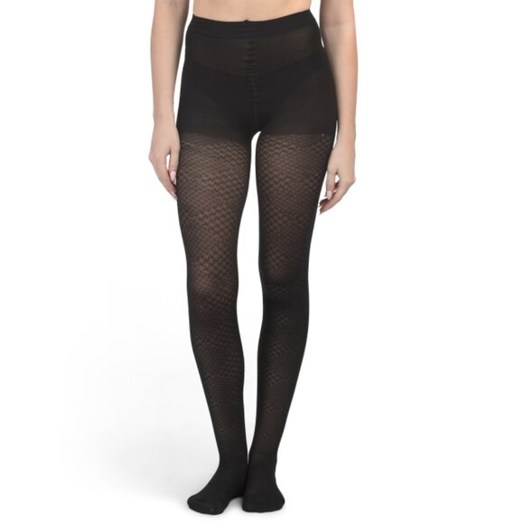 EMILIO CAVALLINI Black Made In Italy Jacquard Houndstooth Tights - Picture 1 of 1